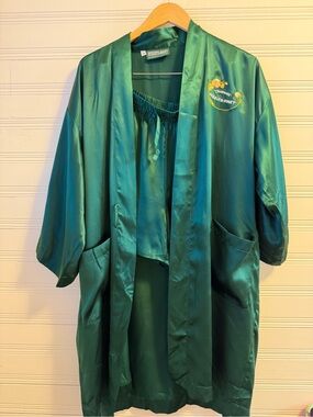 100% Silk Vintage Perrier Jouët Champagne Robe Shorts Set Green Medium